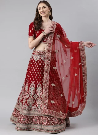 Embroidered Net Dupatta in Red