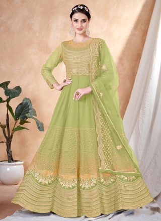 Embroidered Net Green Trendy Salwar Suit