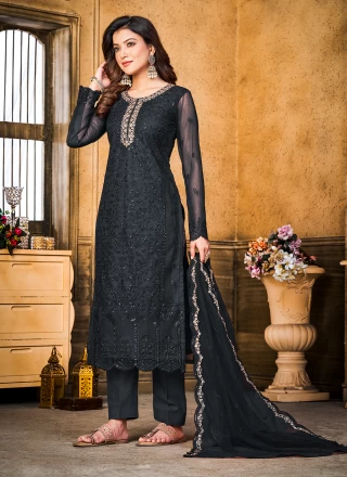 Embroidered Net Pant Style Suit