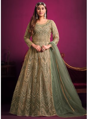 Embroidered Net Sea Green Long Length Anarkali Salwar Suit