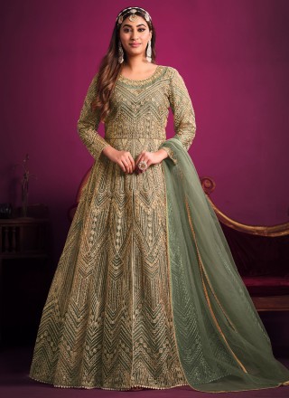 Embroidered Net Sea Green Long Length Anarkali Salwar Suit