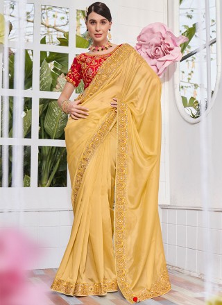 Embroidered Organza Yellow Contemporary Saree