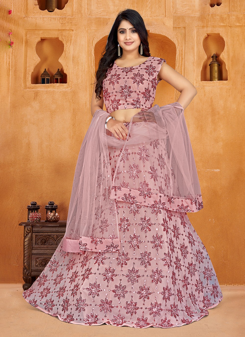 RE - Purple Colored Chinon Fabric Designer Lehenga Choli - Latest Lehengas  - New In - Indian