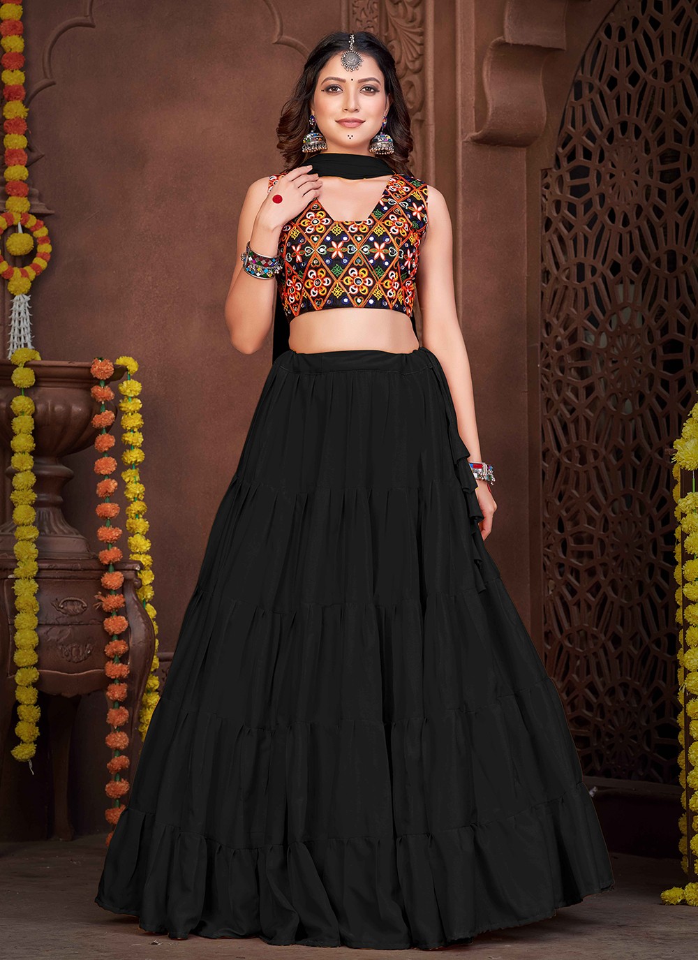 Fancy Look Black Color Banarasi Silk Material Silk Weave Lehenga Choli