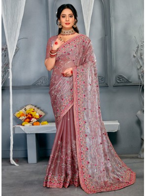 Embroidered Pink Classic Saree