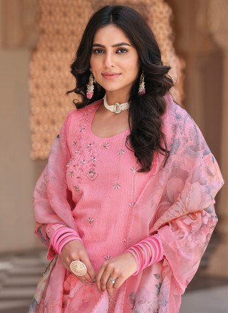 Embroidered Pink Pant Style Suit 