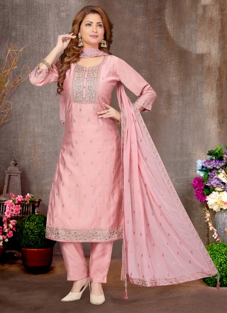 Embroidered Pink Pant Style Suit 
