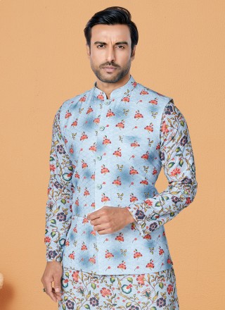 Embroidered Polyester Kurta Payjama With Jacket in Multi Colour