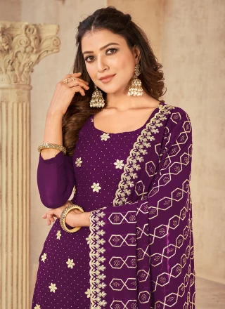 Embroidered Purple Georgette Salwar Suit