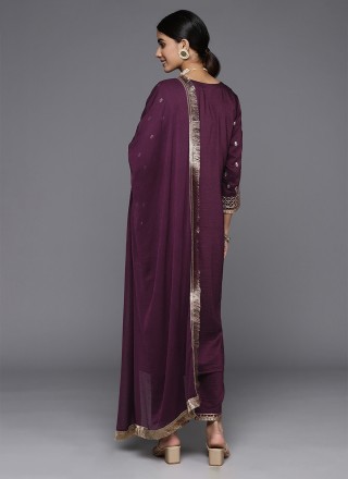 Embroidered Purple Silk Blend Readymade Salwar Kameez