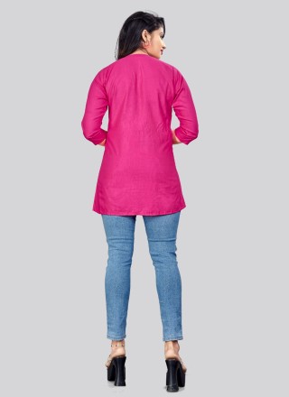Embroidered Rayon Designer Kurti in Pink
