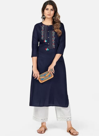 Embroidered Rayon Navy Blue Designer Kurti