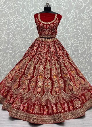 Embroidered Red Velvet Lehenga Choli