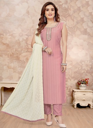 Embroidered Rose Pink Silk Salwar Suit