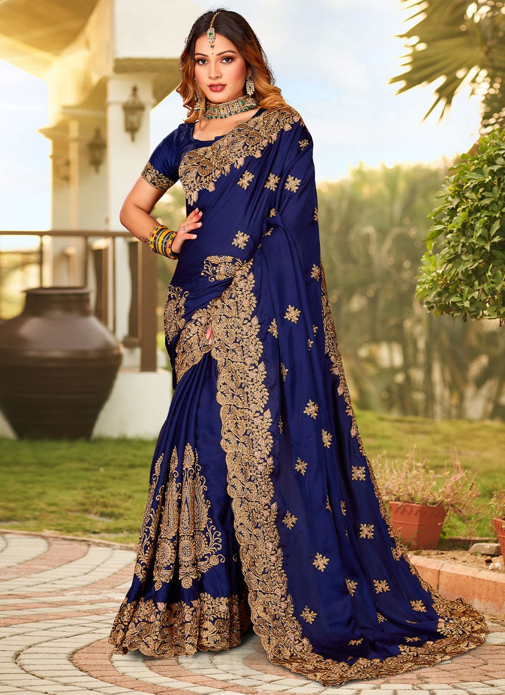 Astronaut Blue Woven Banarasi Satin Silk Saree – MySilkLove