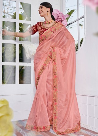 Embroidered Satin Designer Saree