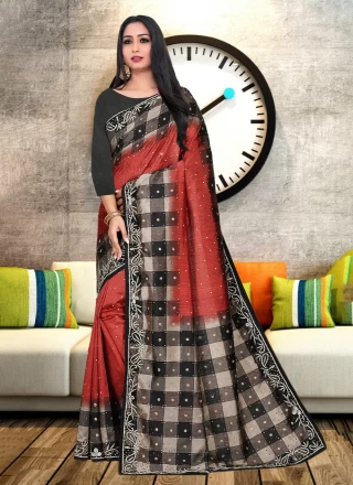 Embroidered Satin Silk Multi Colour Trendy Saree