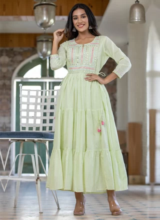 Embroidered Sea Green Readymade Gown