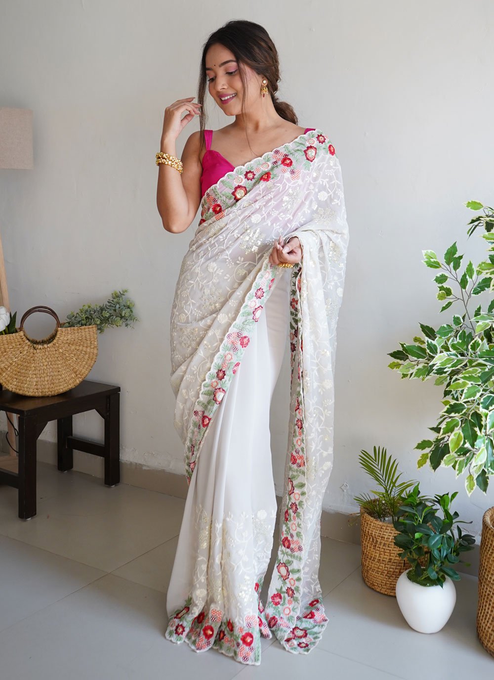 Soft Georgette Saree With Dual Sequence Embroidery Work and Multi Thre –  ThreadLooms