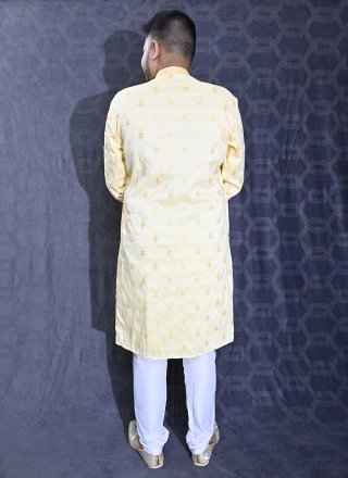 Embroidered, Sequins and Thread Work Silk Kurta Pyjama In Yellow