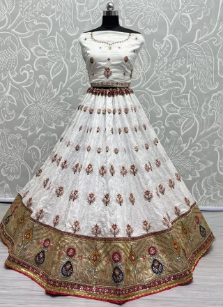 Embroidered, Sequins and Zari Work Silk Lehenga Choli In White