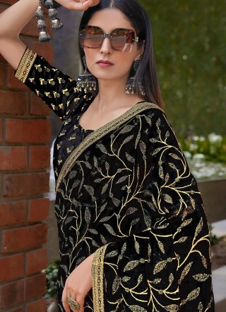Embroidered Silk Black Classic Saree