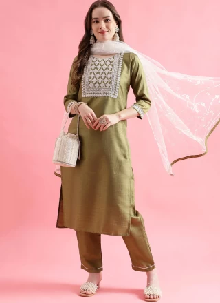 Embroidered Silk Blend Green Trendy Salwar Kameez