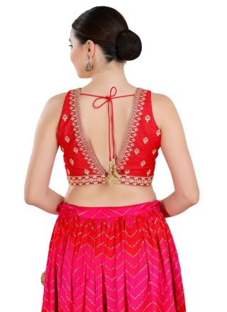 Embroidered Silk Blouse in Red