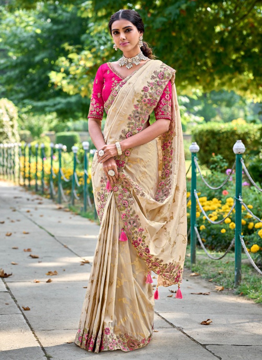 Cream Gadwal Silk Saree