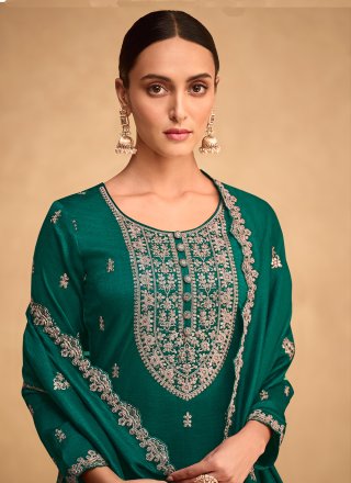 Embroidered Silk Green Trendy Salwar Suit