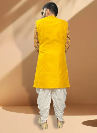 Embroidered Silk Indo Western in Yellow