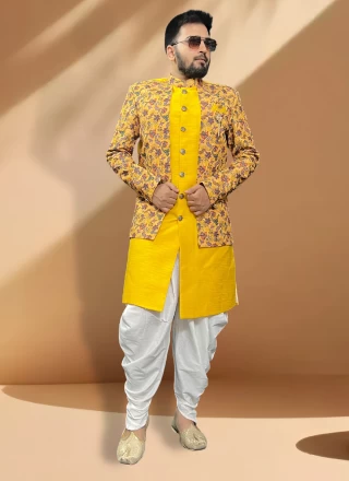 Embroidered Silk Indo Western in Yellow