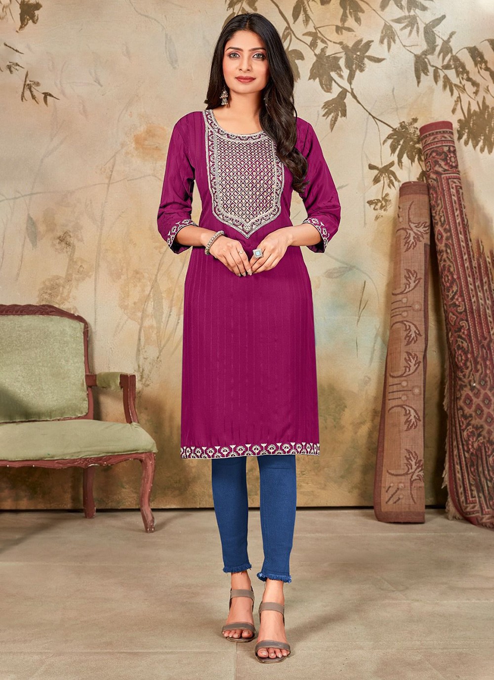 Party wear silk clearance kurti