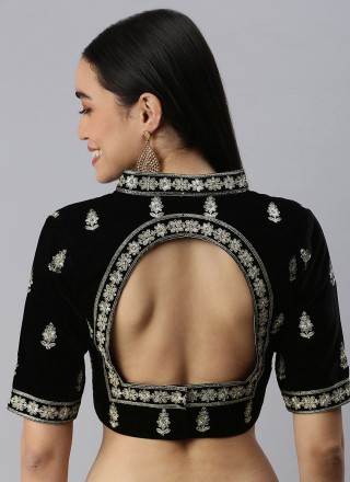 Embroidered Velvet Blouse in Black