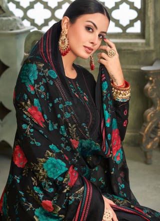 Embroidered Viscose Black Pant Style Suit