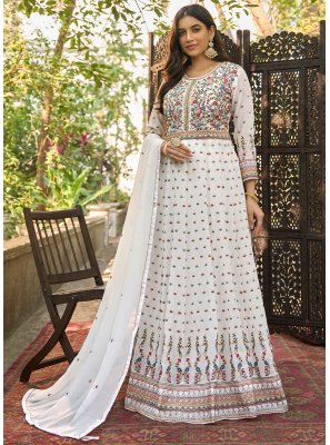 Embroidered White Floor Length Salwar Suit