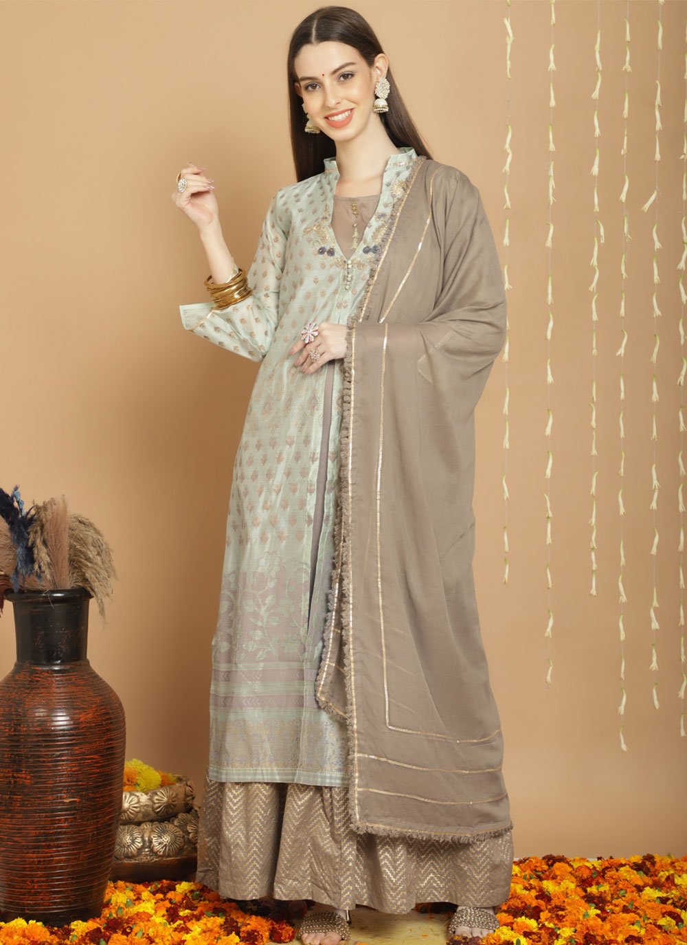 Buy Grey Chanderi Silk Scoop Neck Lehenga Set For Women by Matsya Online at  Aza Fashions. | Silk lehenga, Lehenga, Beautiful bridal dresses