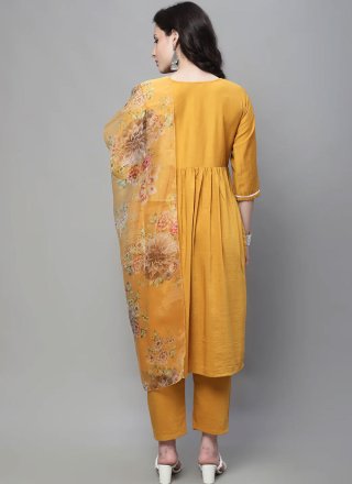 Embroidered Work Cotton Silk Salwar Suit In Mustard for Festival