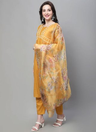 Embroidered Work Cotton Silk Salwar Suit In Mustard for Festival