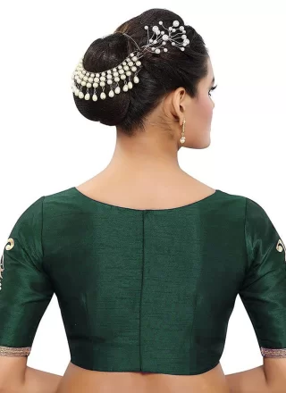 Embroidered Work Dupion Silk Designer Blouse In Green