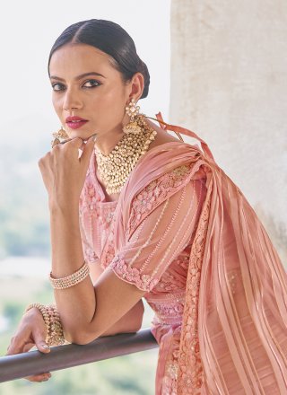 Pink Fancy Fabric Classic Sari with Embroidered Work