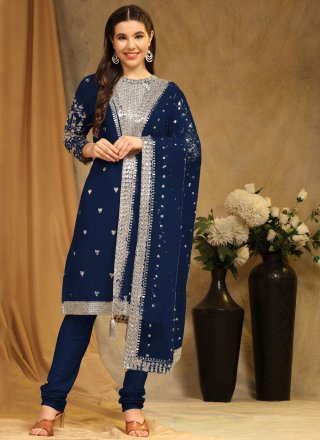 Lovely Blue Embroidered Blooming Vichitra Festive Wear Salwar Suit