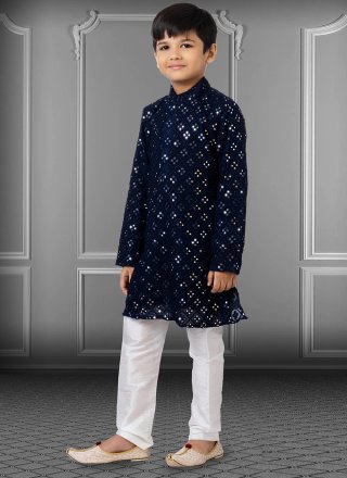 Embroidered Work Georgette Kurta Pyjama In Blue for Casual