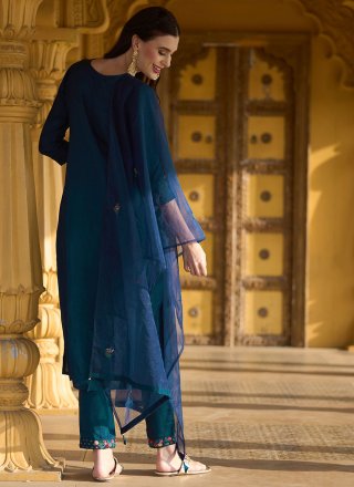 Embroidered Work Rayon Readymade Salwar Suit In Teal for Casual
