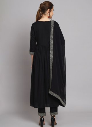 Embroidered Work Rayon Salwar Suit In Black