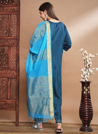Embroidered Work Silk Blend Pant Style Suit In Teal