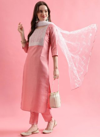 Embroidered Work Silk Blend Readymade Salwar Suit In Peach for Festival