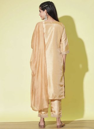 Embroidered Work Silk Blend Salwar Suit In Cream