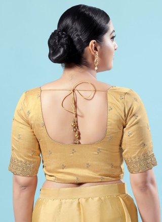 Embroidered Work Silk Blouse In Gold for Festival