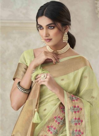 Embroidered Work Silk Classic Sari In Green